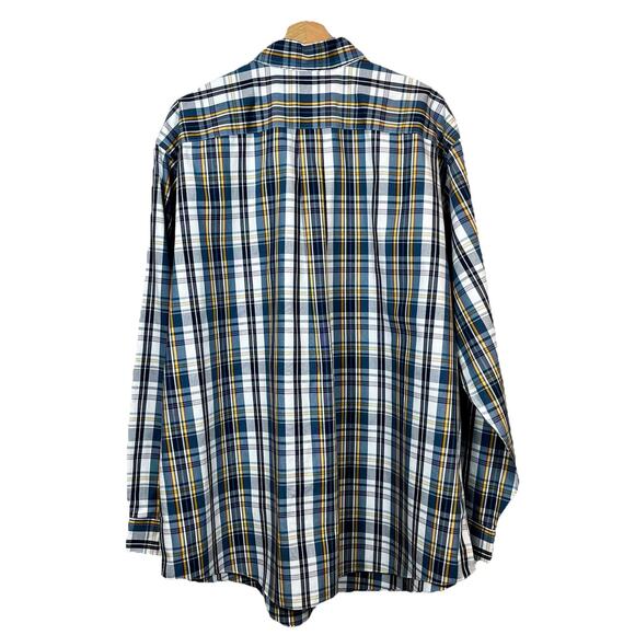 BROOKS BROTHERS Big&Tall Long Sleeve Shirt Non Iron 1XL Blue Yellow Plaid Preppy - Picture 3 of 14